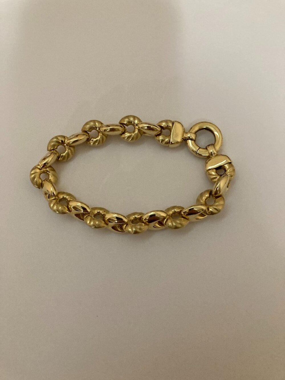 14K Yellow Gold Fancy Link Bracelet 7" Women Ladies